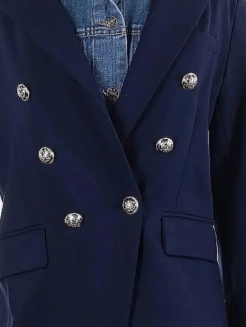 Dolan Navy (Item- 302) Double Breasted Miller Removable Denim Dickey Blazer XS